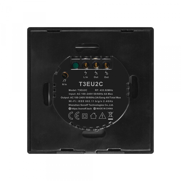 Sonoff Intrerupator tactil T3EU2C-TX negru WiFi Sonoff 2 canale 